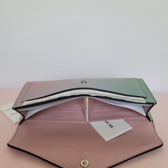 COACH Wyn Envelope Ombre Soft Smooth Leather Wallet- Pale Pistachio Multi - Picture 11 of 16